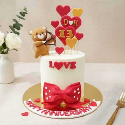 Romantic Cupid teddy bear theme cake