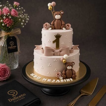 Teddy Bear Ruffle Themed Cake
