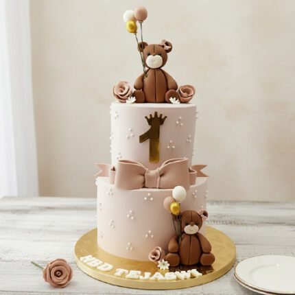 Teddy Bear Ruffle Themed Cake
