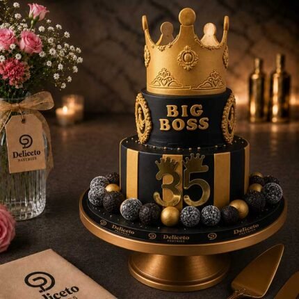 Golden & Black King Crown Cake