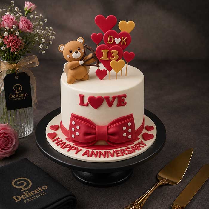 Romantic Cupid Teddy Bear Theme Cake