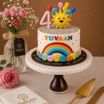 Vibrant Sun Rainbow Balloons  Themed Cake