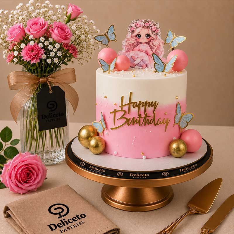Fairy-Doll-Pink-And-White-Gradient-Themed-Cake-
