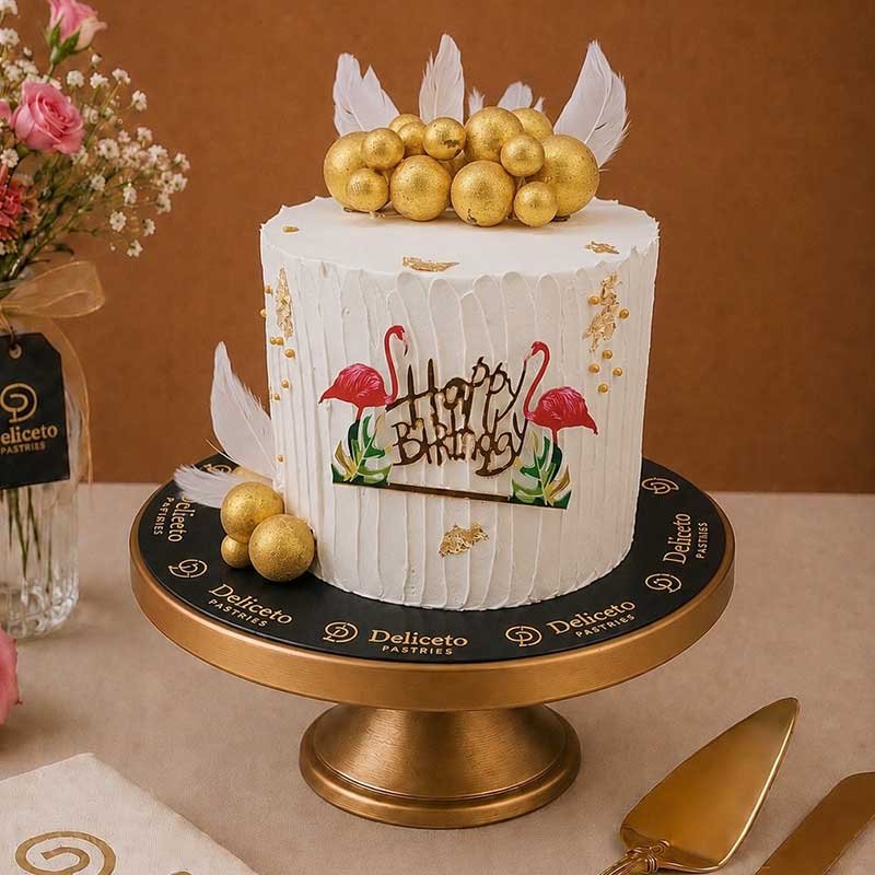 Flamingo-and-feather-themed-cake