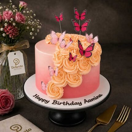Swirls And Butterflies Themed Cake