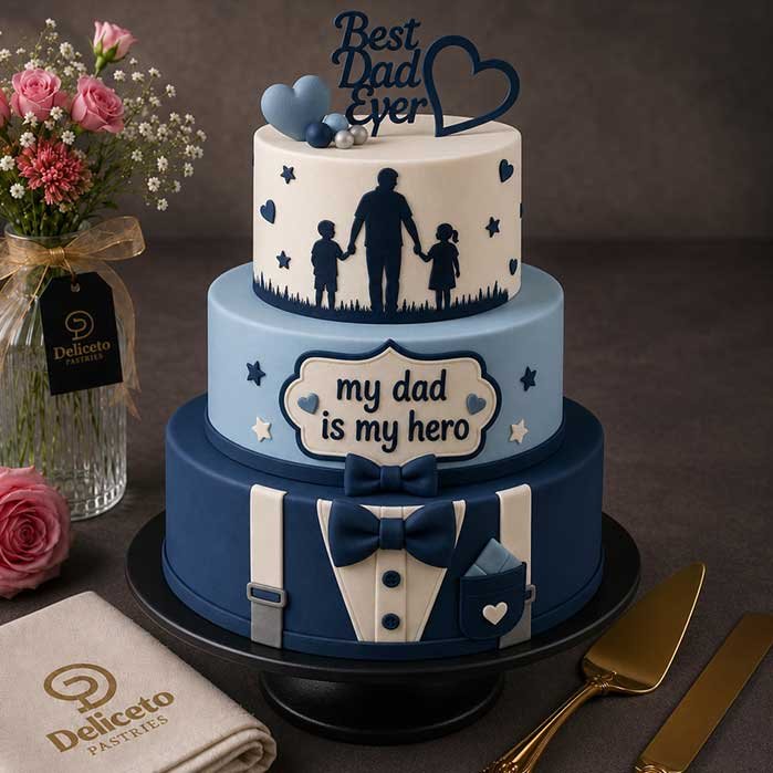 Three Tier Fathers Day Themed Cake