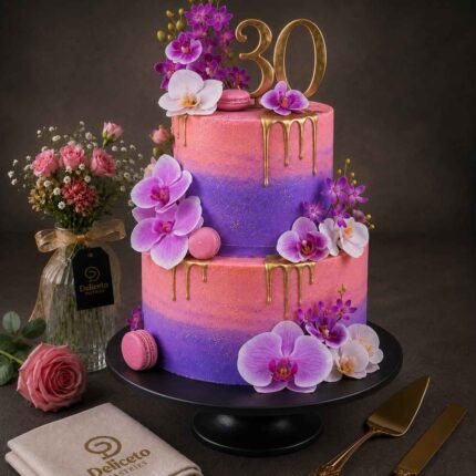 Pretty tall cake with orchids