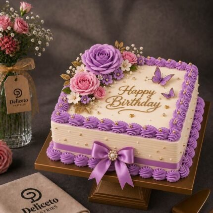 Purple And Pink Square Cake