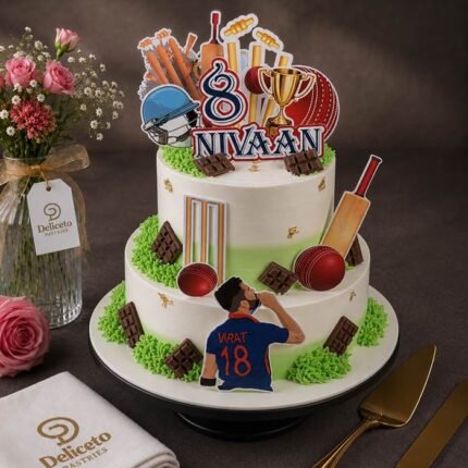 Two Tier Cricket Themed Cake